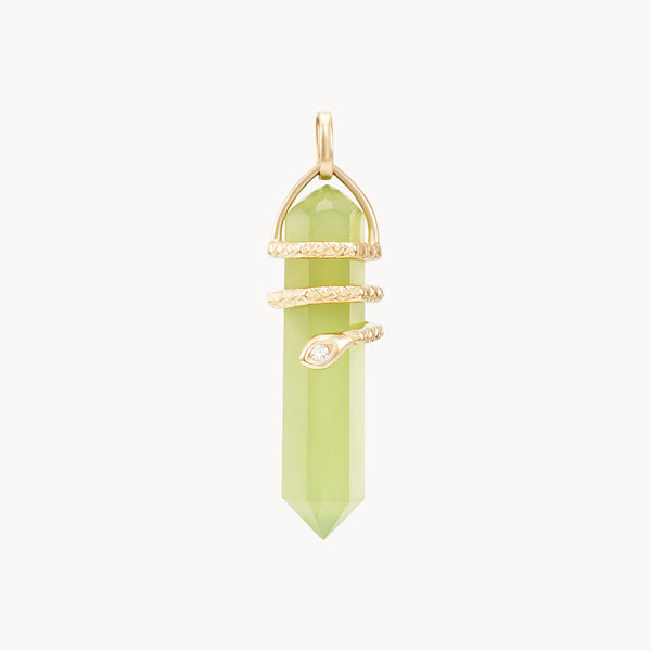 healing serpent jade amulet - 10k yellow gold, jade gemstone, brilliant diamond