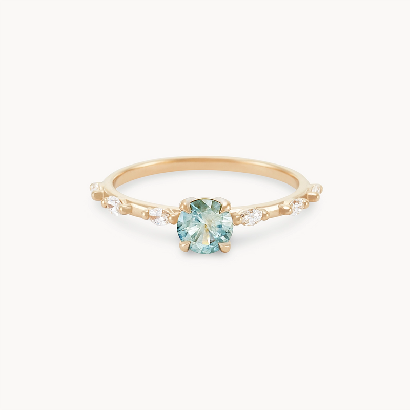 juno one-of-a-kind - 14k yellow gold ring, round seafoam green sapphire