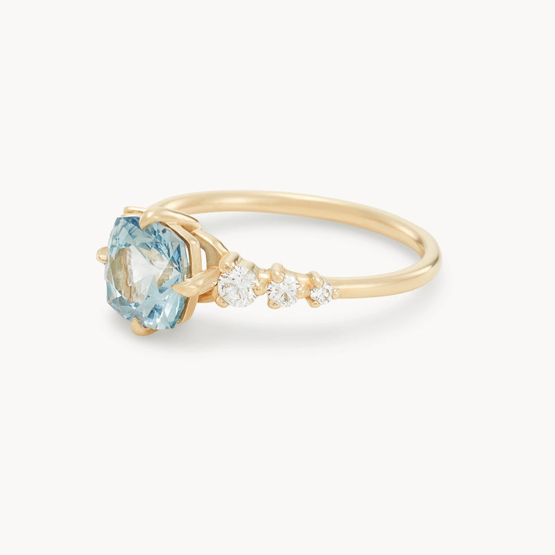 just you and I one-of-a-kind ring - 14k yellow gold, cushion cut sapphire, diamonds