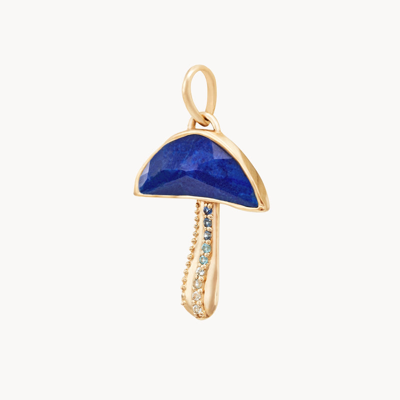 night gazer mushroom charm - 14k yellow gold, lapis lazuli