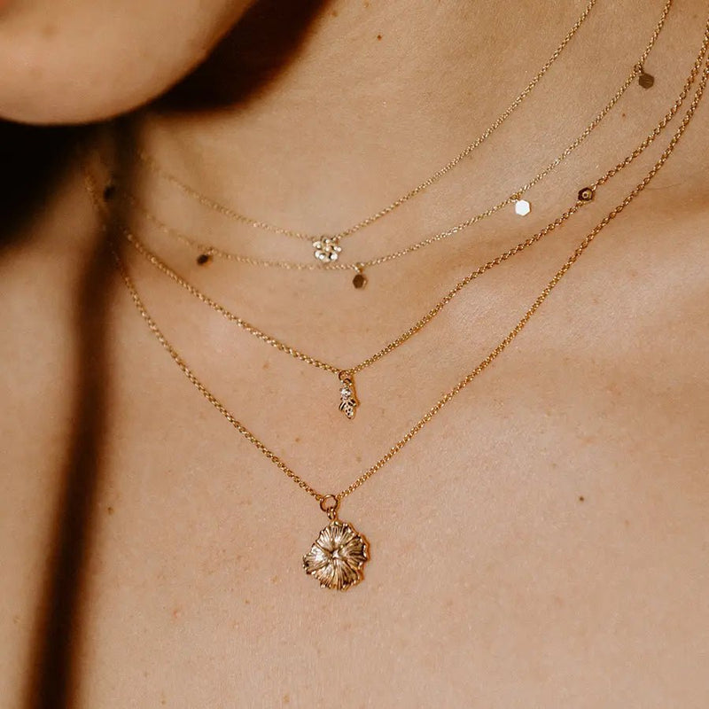 Larger wildflower necklace - 14k yellow gold Dainty Jewelry in person