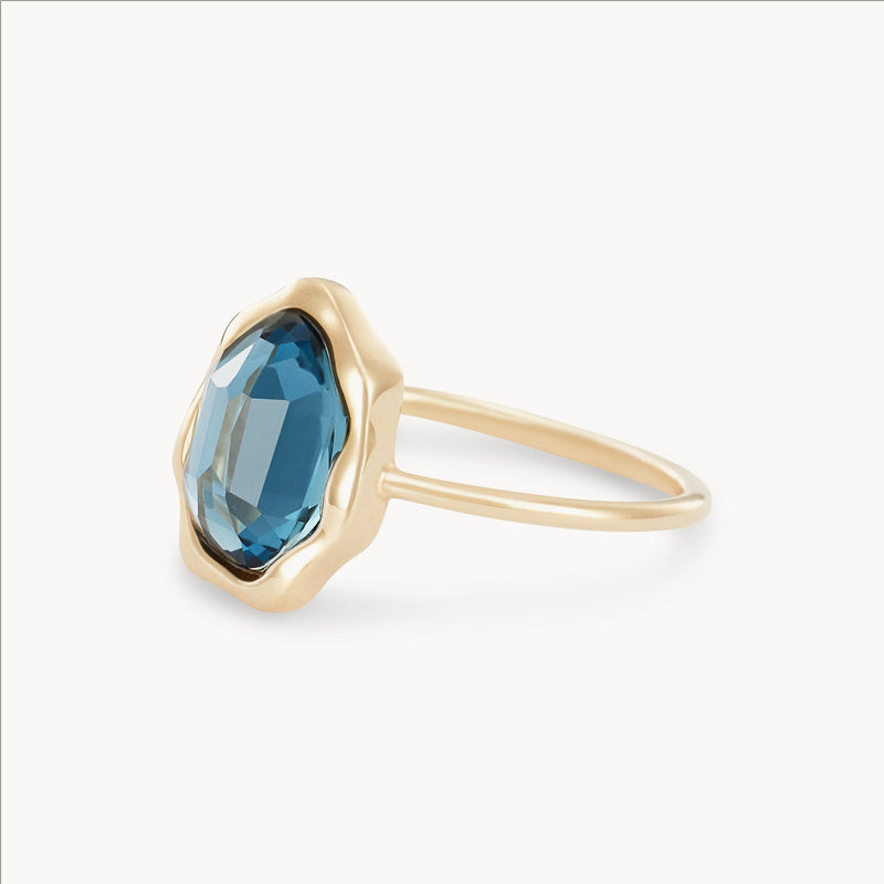 london blue topaz mood ring - 14k yellow gold, blue topaz