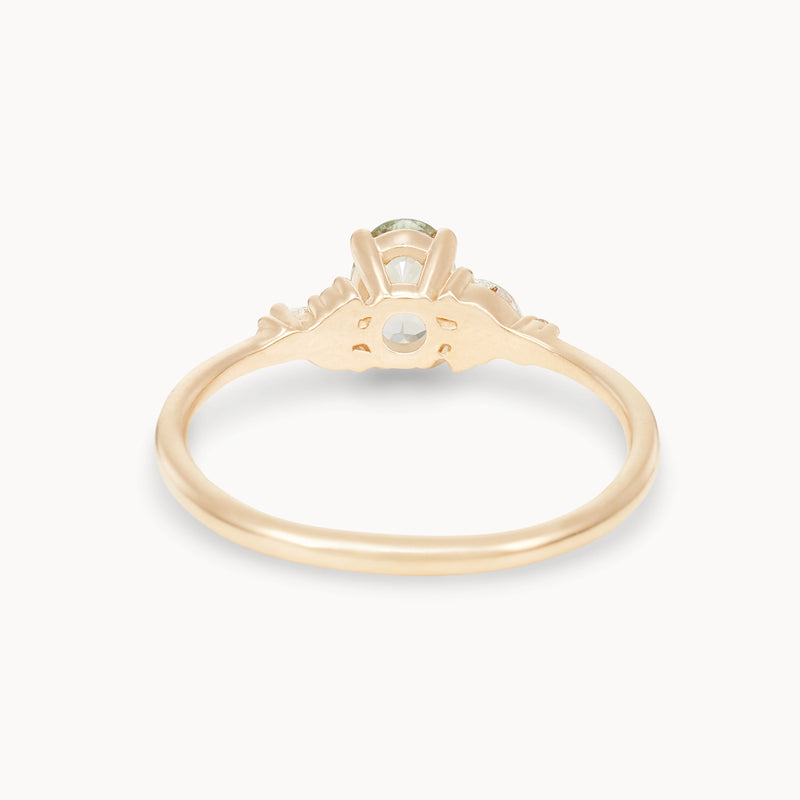 love's reverie one-of-a-kind ring - 14k yellow gold ring, celadon oval cut sapphire