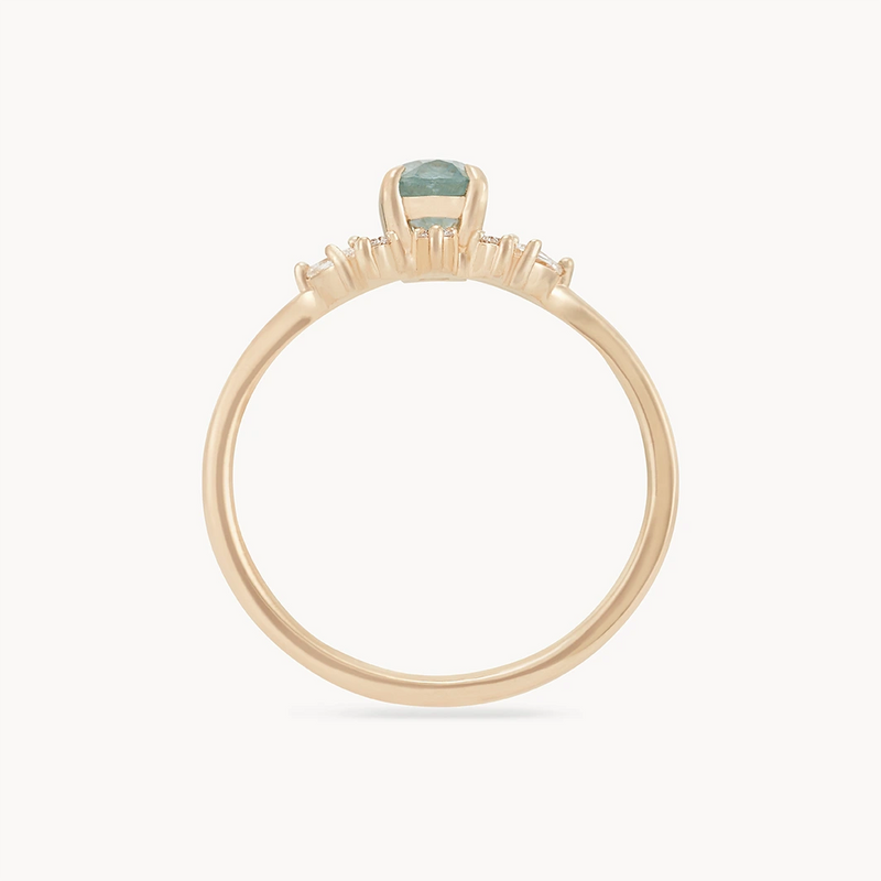 Love’s unity one-of-a-kind - 14k yellow gold, cyan green oval sapphire