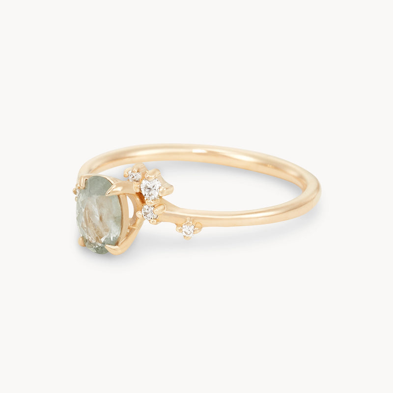 magical kinship one-of-a-kind ring - 14k yellow gold ring, pale seafoam oval cut sapphire