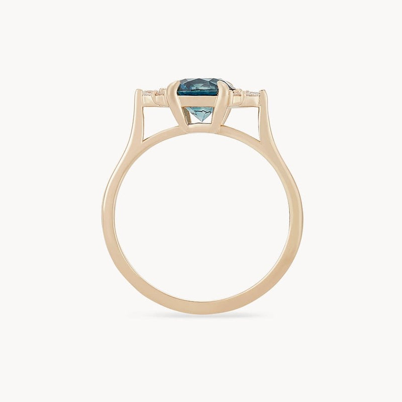 midnight blue moon one-of-a-kind engagement ring - 14k yellow gold ring, round blue sapphire front