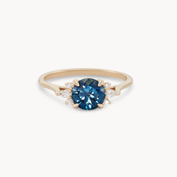 midnight blue moon one-of-a-kind - 14k yellow gold ring, round blue sapphire