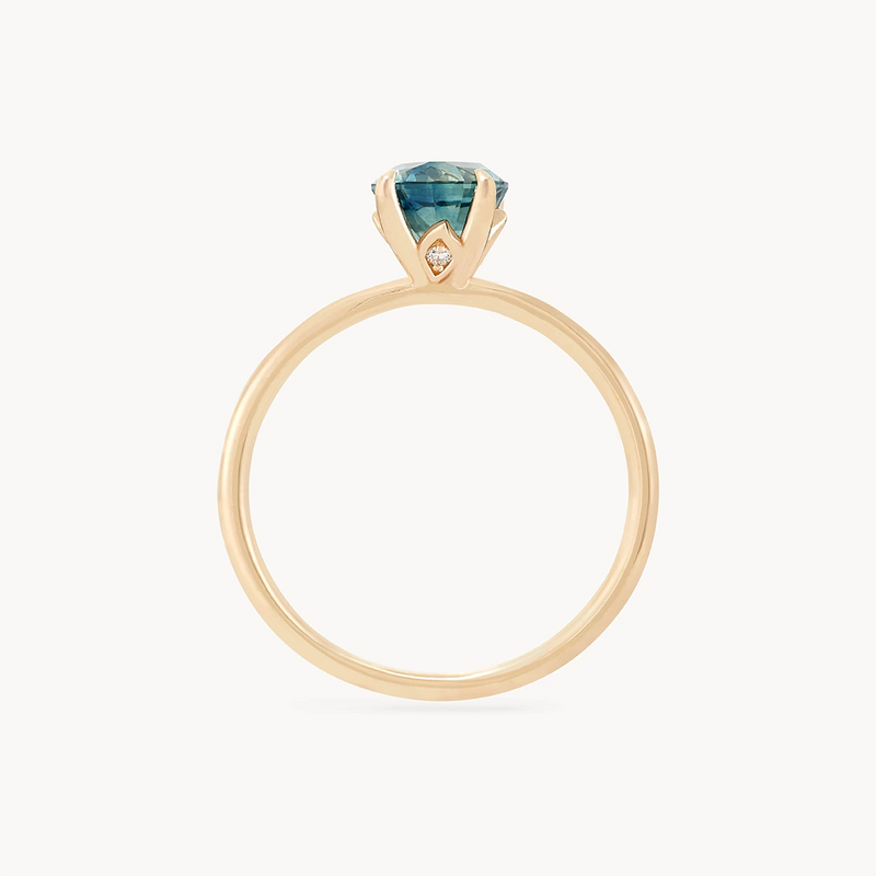 mystic garden one-of-a-kind - 14k yellow gold, teal blue oval sapphire