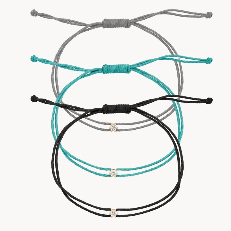 Best Friend Nova Trio - 10k yellow gold, teal, grey, black cord, diamond
