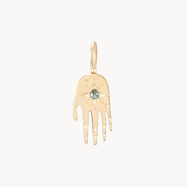 sacred palm dynamic charm - 10k yellow gold, blue sapphire gemstone