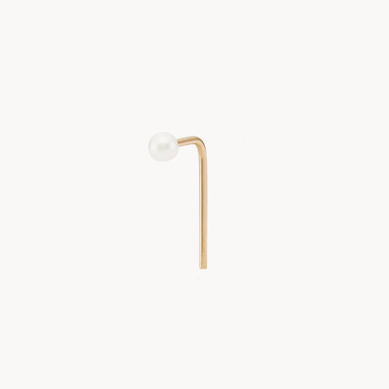pearl inkling long L shaped post earring - 14k yellow gold, white freshwater pearl