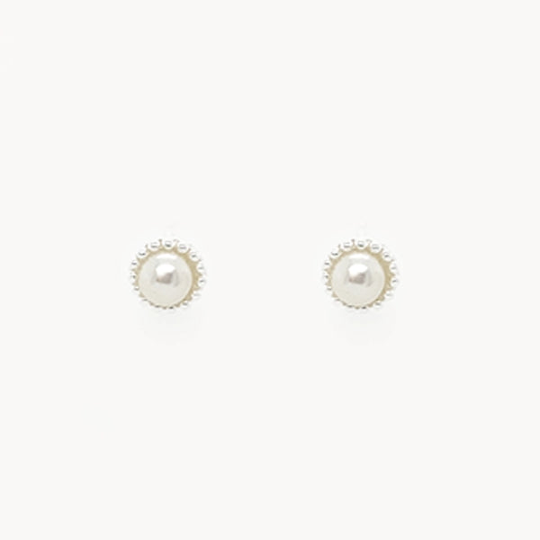 pearl earrings 3mm milgrain- sterling silver