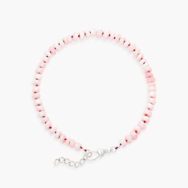 pink opal beaded anklet - sterling silver, natural pink opals, brilliant diamonds