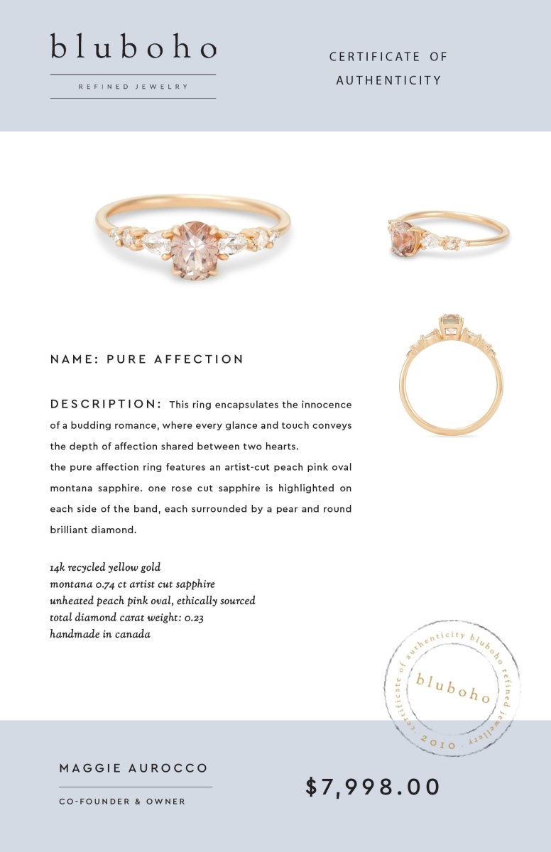 pure affection one-of-a-kind - 14k yellow gold, peach pink oval sapphire -AC