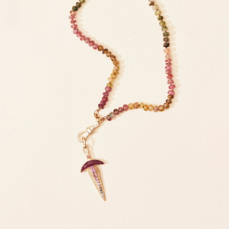 ruby dagger charm - 14k yellow gold, natural gemstones