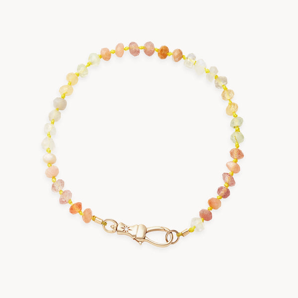 sunset multicolor gemstone beaded mood bracelet - 10k yellow gold, diamond, hand carved gemstones