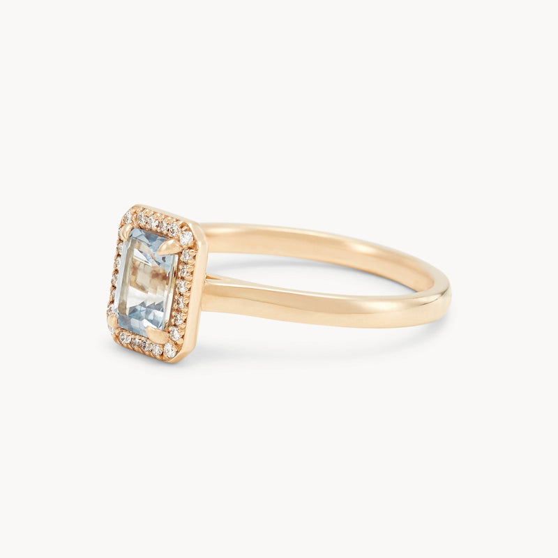 seen you before one-of-a-kind ring - 14k yellow gold, emerald cut sapphire, diamonds