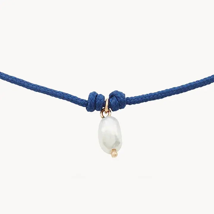 the oyster contemplation cord bracelet - 10k yellow gold and pearl, blue cord