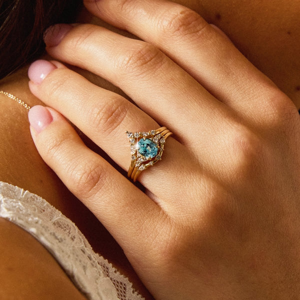 take me to the sea one-of-a-kind ring - 14k yellow gold, oval sapphire, diamonds