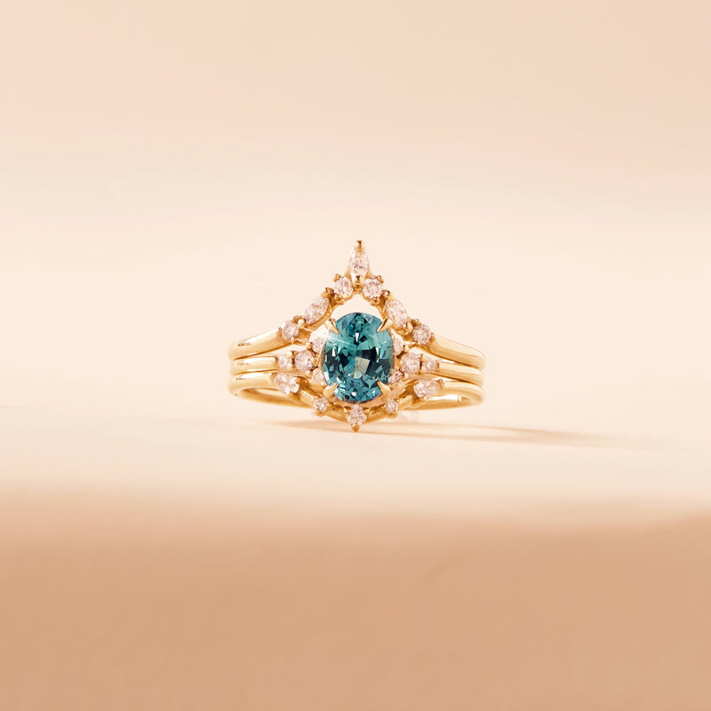 take me to the sea one-of-a-kind ring - 14k yellow gold, oval sapphire, diamonds