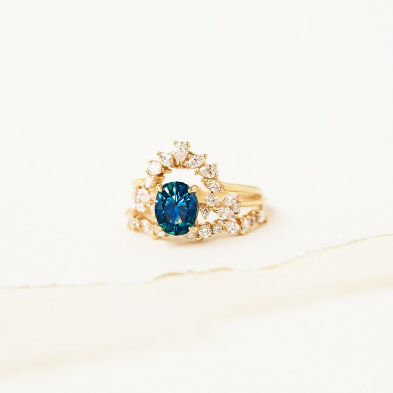 voice of love one-of-a-kind engagement ring - 14k yellow gold, blue oval sapphire -AC in person