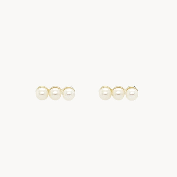 three pearl bar earrings - sterling silver