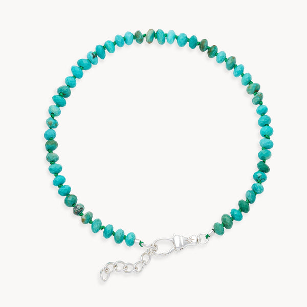 turquoise beaded anklet - sterling silver, natural turquoise, brilliant diamonds
