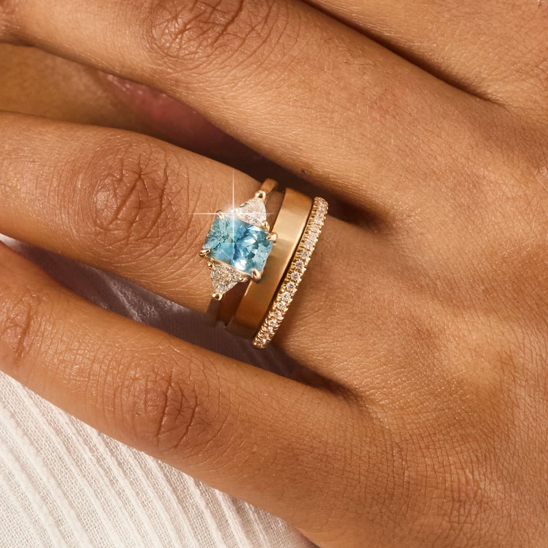 twilight’s whisper one-of-a-kind ring - 14k yellow gold, radiant cut sapphire