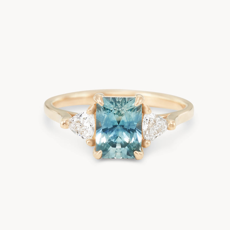 twilight’s whisper one-of-a-kind ring - 14k yellow gold, radiant cut sapphire