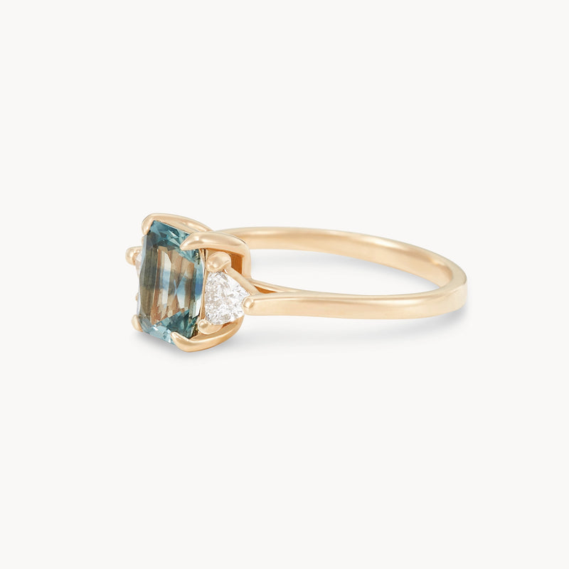 twilight’s whisper one-of-a-kind ring - 14k yellow gold, radiant cut sapphire