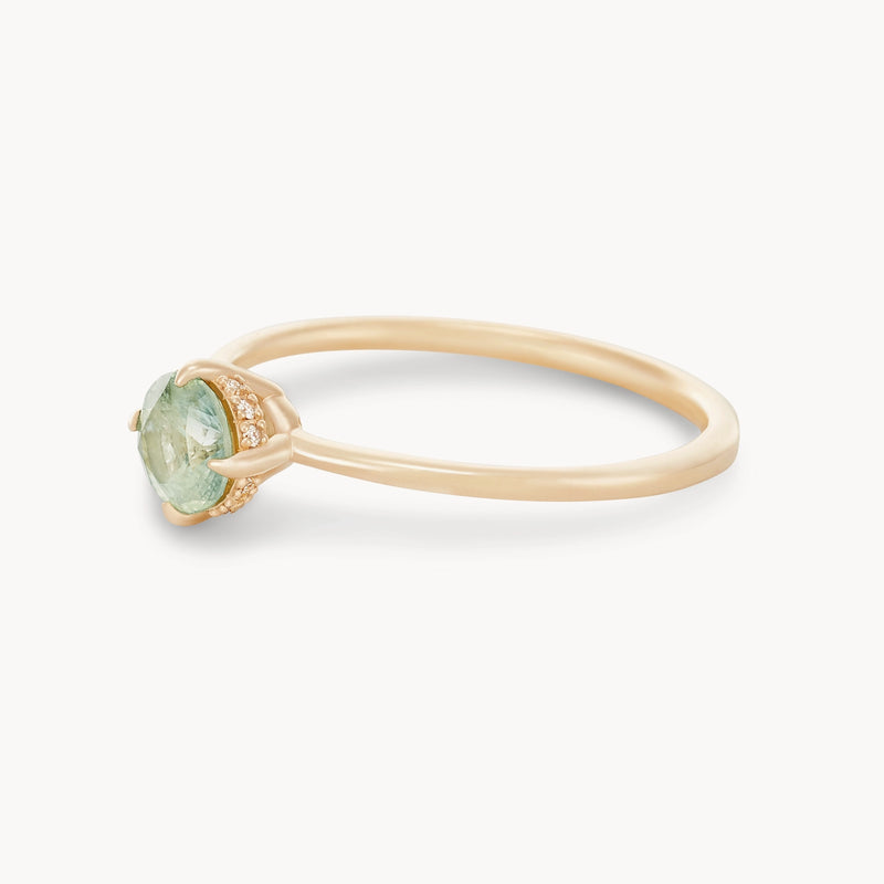 constant companion engagement ring - 14k yellow gold, round green sapphire