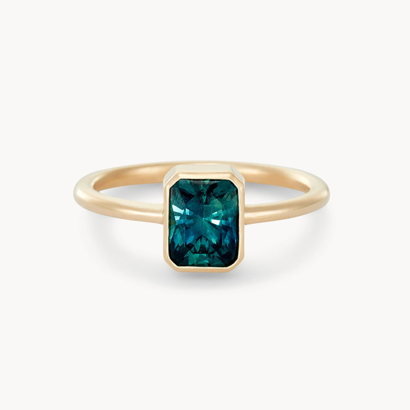 eternal equinox one-of-a-kind ring - 14k yellow gold, teal green radiant sapphire AC