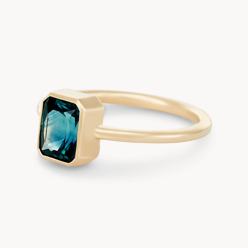 eternal equinox one-of-a-kind ring - 14k yellow gold, teal green radiant sapphire AC