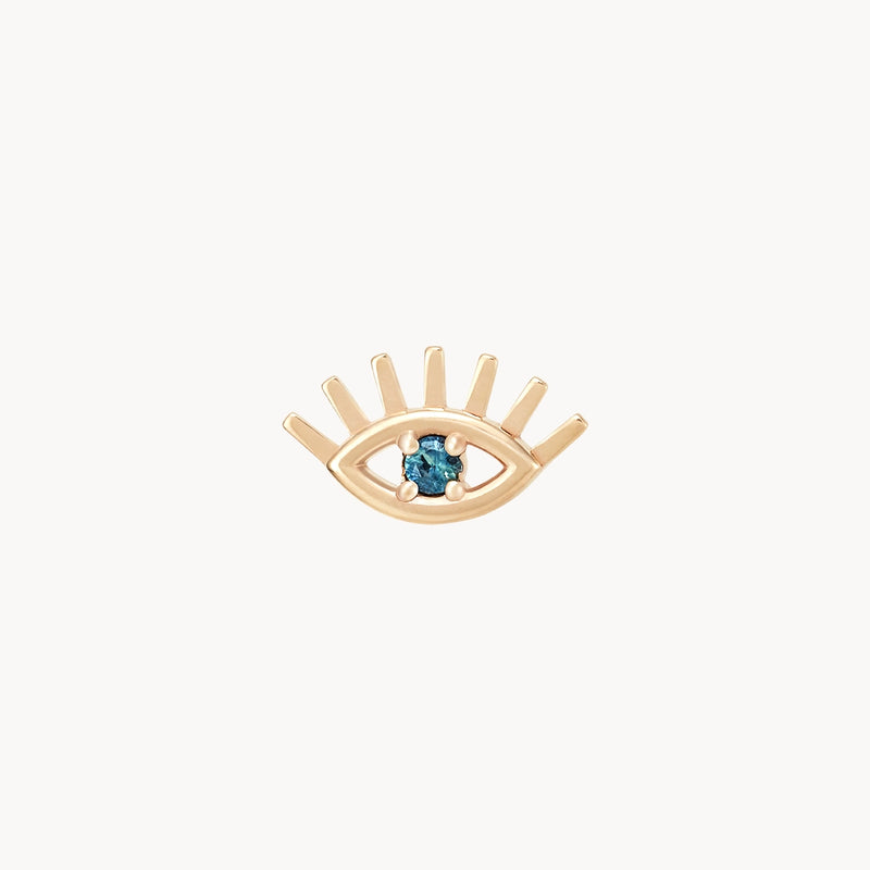 watchful evil eye earring - 14k yellow gold, blue montana sapphire