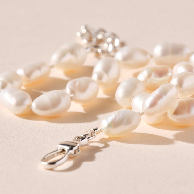 pearl beaded anklet - sterling silver, natural pearls, brilliant diamonds