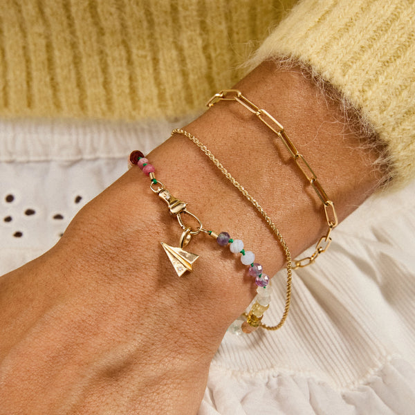 shimmering sun multicolour beaded mood bracelet - 10k yellow gold, diamonds, natural gemstones