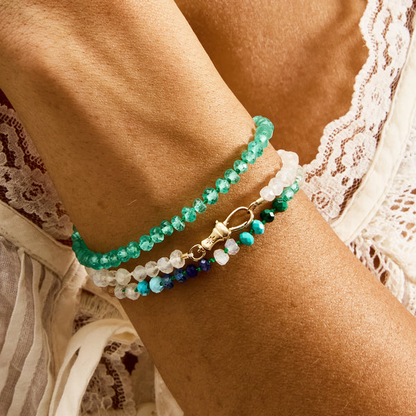 emerald beaded mood bracelet - 10k yellow gold, natural emerald, brilliant diamonds