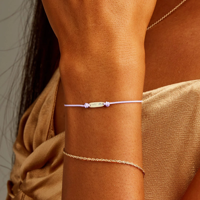 the wild heart cord bracelet - 10k yellow gold, lavender cord