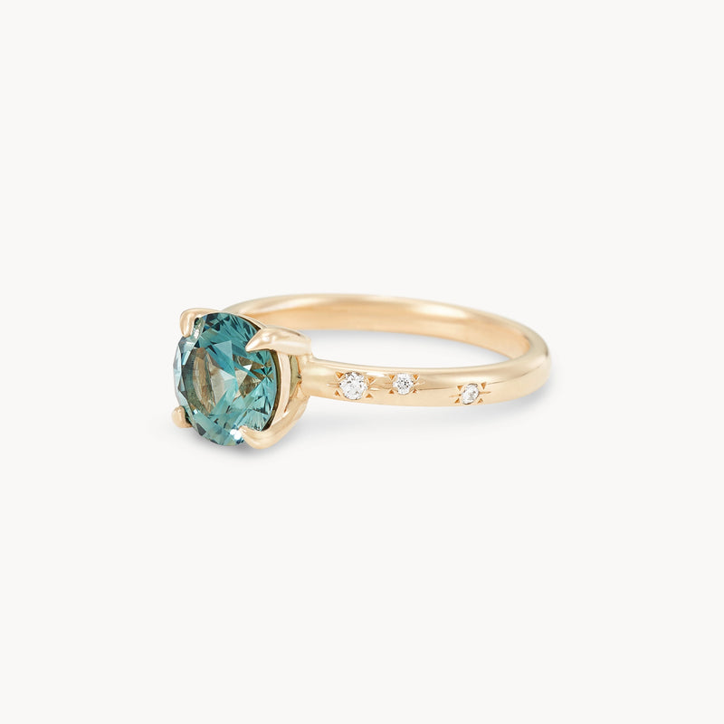 woodland grace one-of-a-kind ring - 14k yellow gold, round sapphire