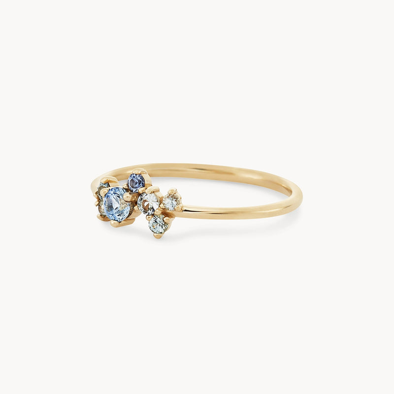 tie dye something blu ring - 14k yellow gold, blue and white sapphires