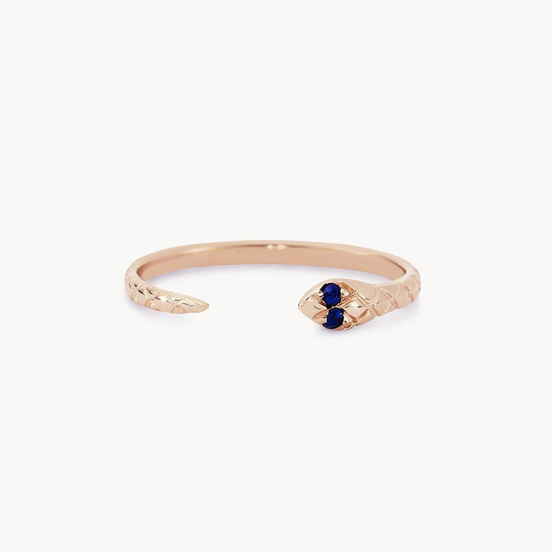 revival blue sapphire snake ring - 14k rose gold