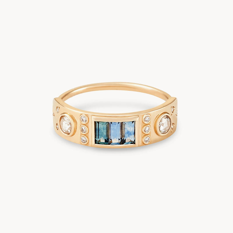 blue lagoon ring - 14k yellow gold, blue sapphire, white diamond