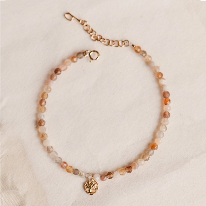 tree of life agate stone bracelet - 14k yellow gold, agate