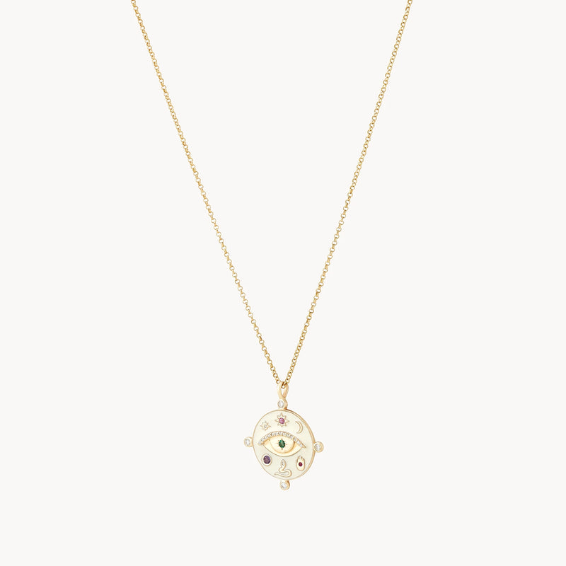 cosmic evil eye enamel necklace - 14k yellow gold