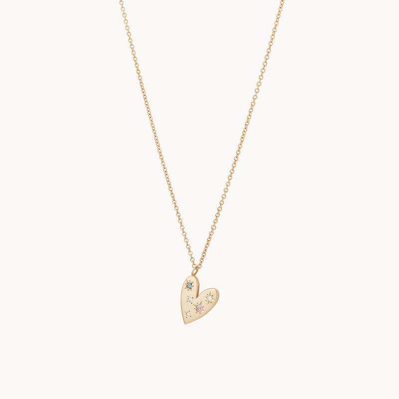 lovely heart tie dye necklace - 14k yellow gold, sapphires, diamonds