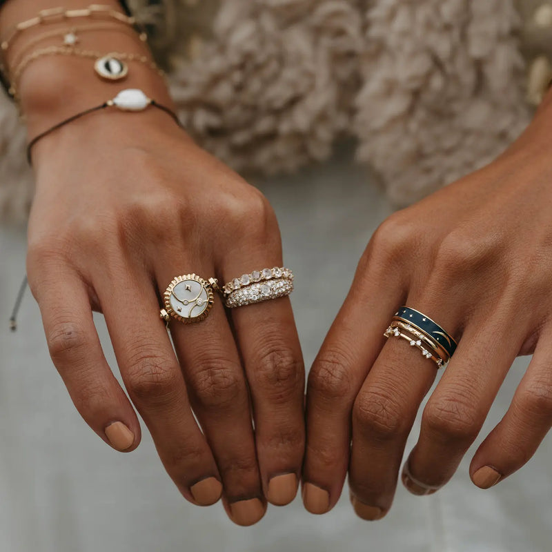 moonlight crescent dome ring - 14k white gold, white diamond