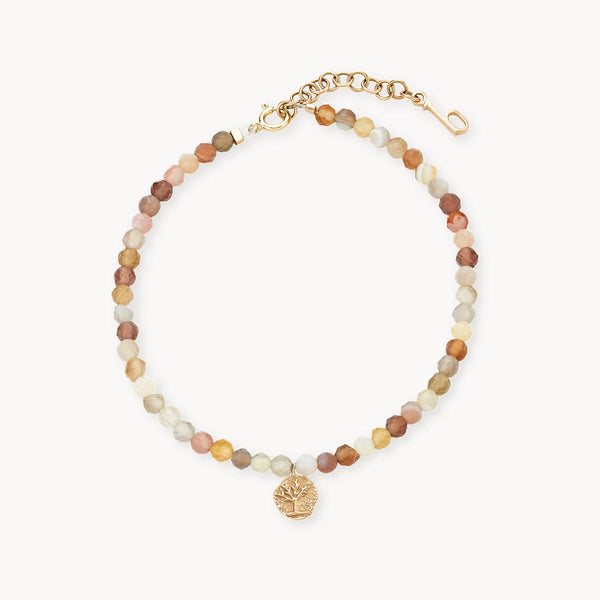 tree of life agate stone bracelet - 14k yellow gold, agate