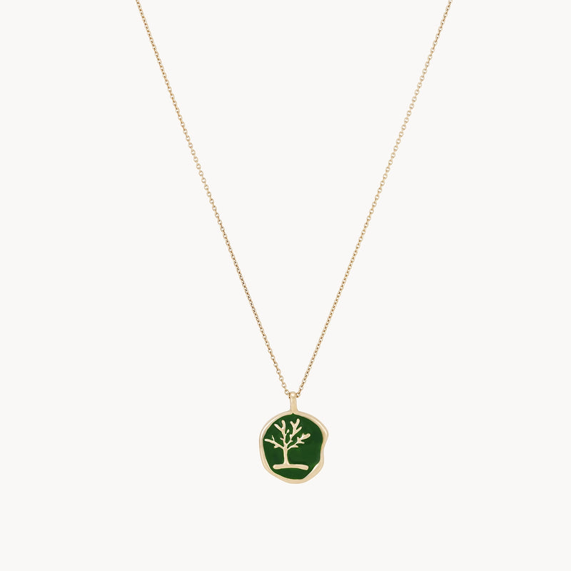 enamel tree of life coin necklace - 14k yellow gold