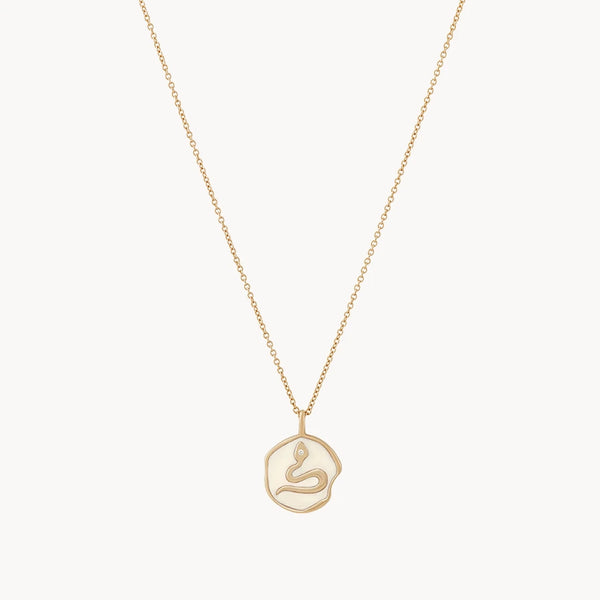revival snake enamel necklace - 14k yellow gold, diamond
