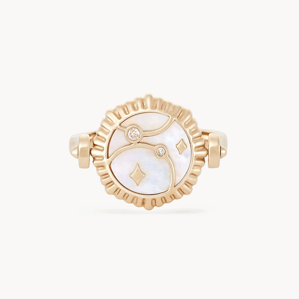 moon phase flip enamel ring - 14k yellow gold, mother of pearl and enamel